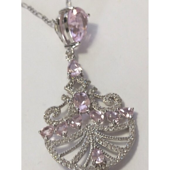 Women's Sterling Silver 16" Neckalce & Pendant Kunzite & CZ NEW - Picture 8 of 14